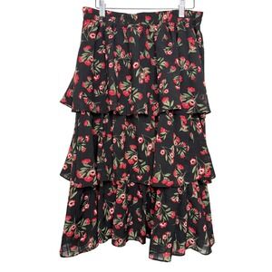 Draper James RSVP Floral Tiered Midi Skirt‎ Elastic Waist Casual M